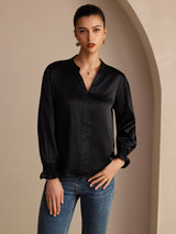 [Svart] SilkSilky-SE Long Sleeve Damblusar 003
