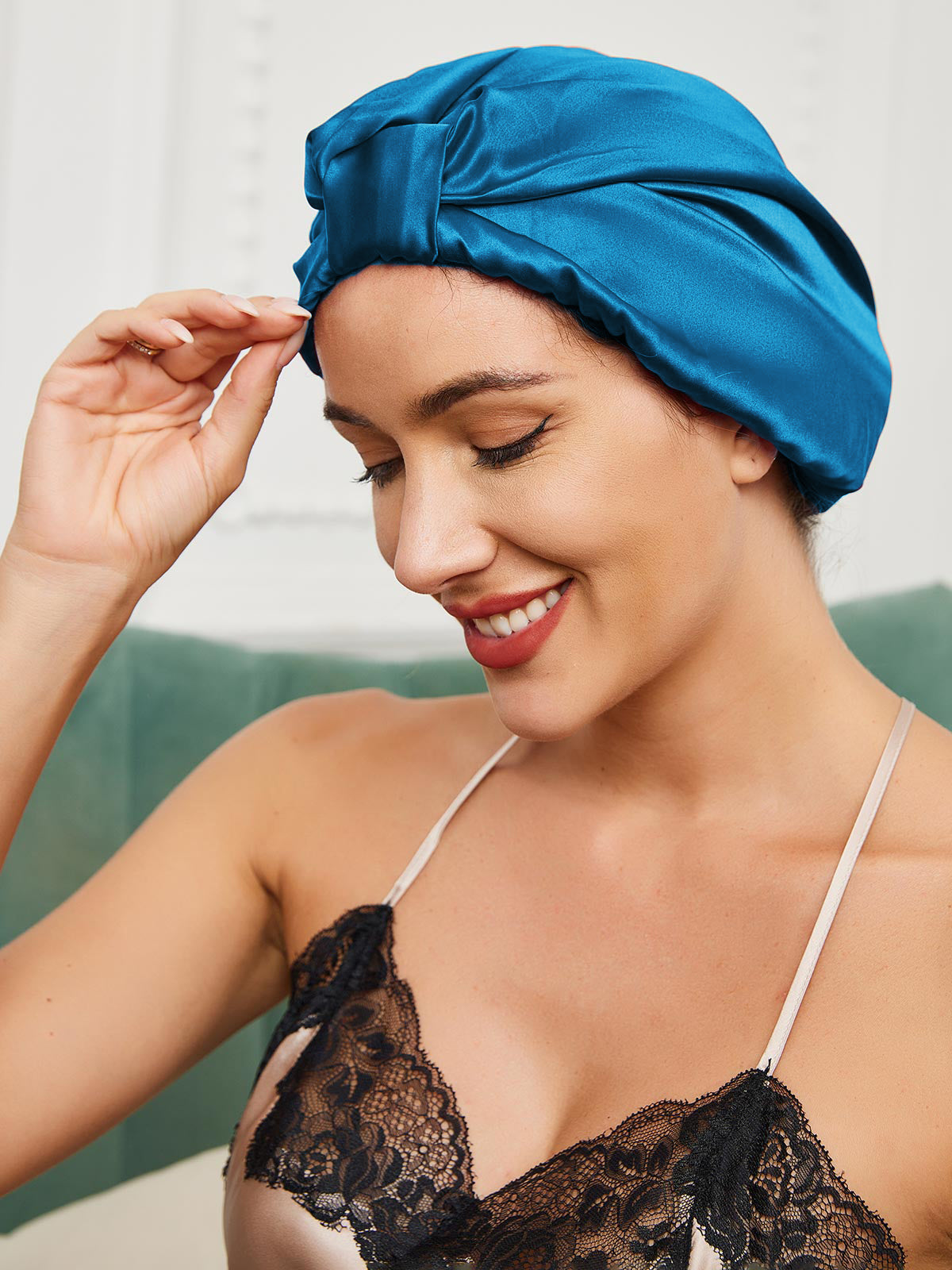 [Kungsblått] SilkSilky-SE Rent Silke Sleep Cap 001