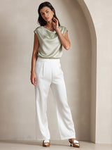 [Ljusgrön] SilkSilky-SE Cap Sleeve Cowl Neck Dam T-Shirt 008