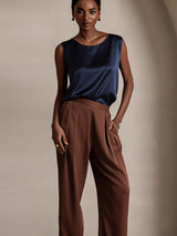 [Mörkblå] SilkSilky-SE Sleeveless Round Neck Cami Toppar 003