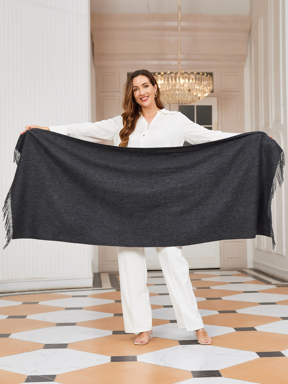 [Mörkgrå] SilkSilky-SE Ull Scarf 004