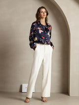[Marin Blommor] SilkSilky-SE Long Sleeve Lapel Collar Damskjorta 003