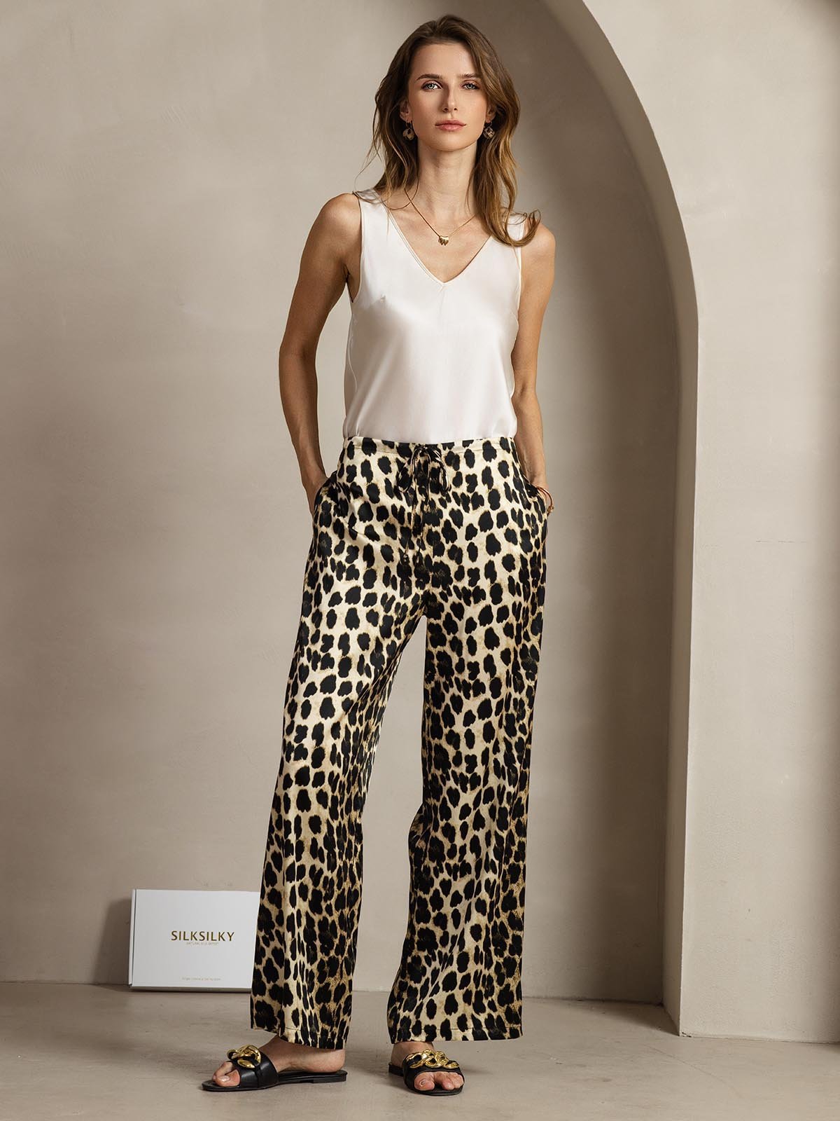 [Leopard] SilkSilky-SE 19Momme Silke Womens Pants 007