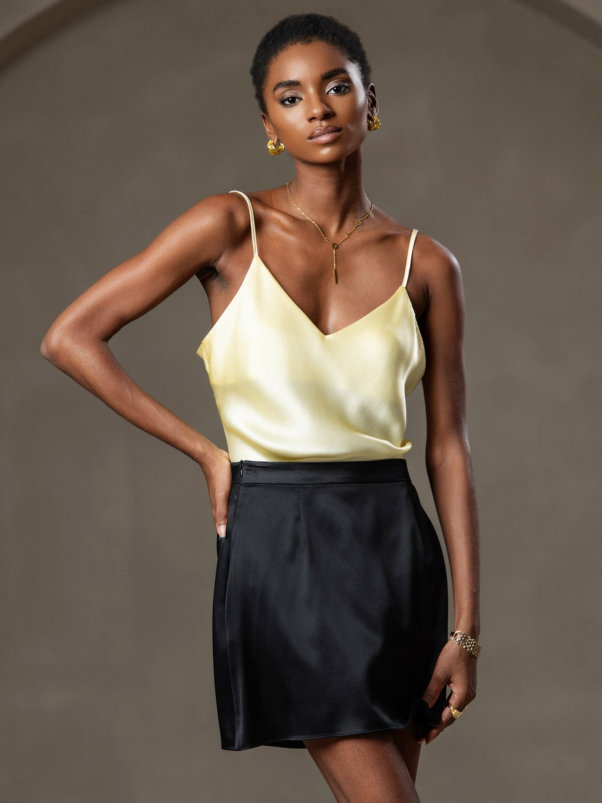 [Ljusgul] SilkSilky-SE Rent Silke Camisoles 005,