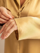 [Tan] SilkSilky-SE 19Momme Lång Ärm Notchkrage Dam Pyjama 006