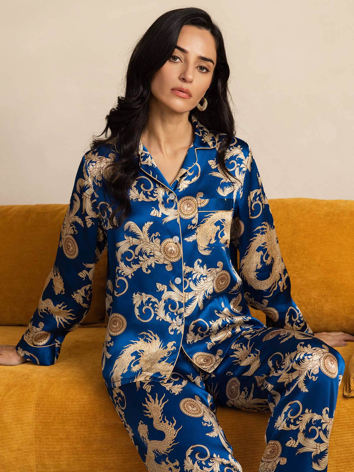 [Navy Drake] SilkSilky-SE Rent Silke Womens Pajamas 001
