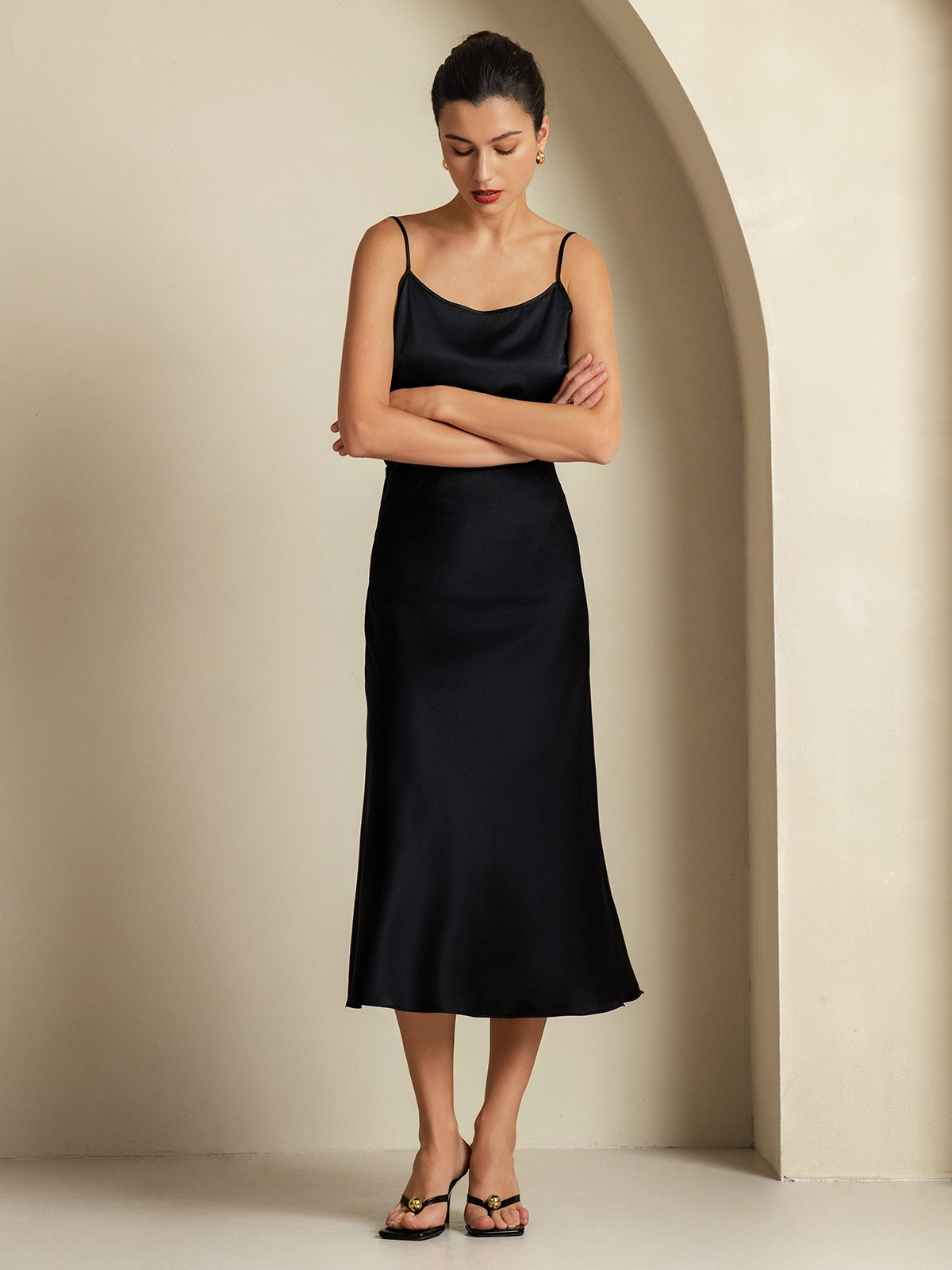 [Svart] SilkSilky-SE 19Momme Rent Silke Womens Outfit Sets 004,