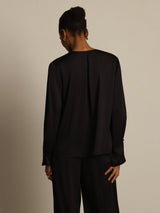 [Svart] SilkSilky-SE Long Sleeve V Neck Damblusar 002
