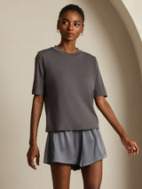 [Grå] SilkSilky-SE Half Sleeve Crewkrage Dam T-Shirt 006