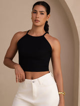 [Svart] SilkSilky-SE Sleeveless Crew Neck Cami Toppar 003