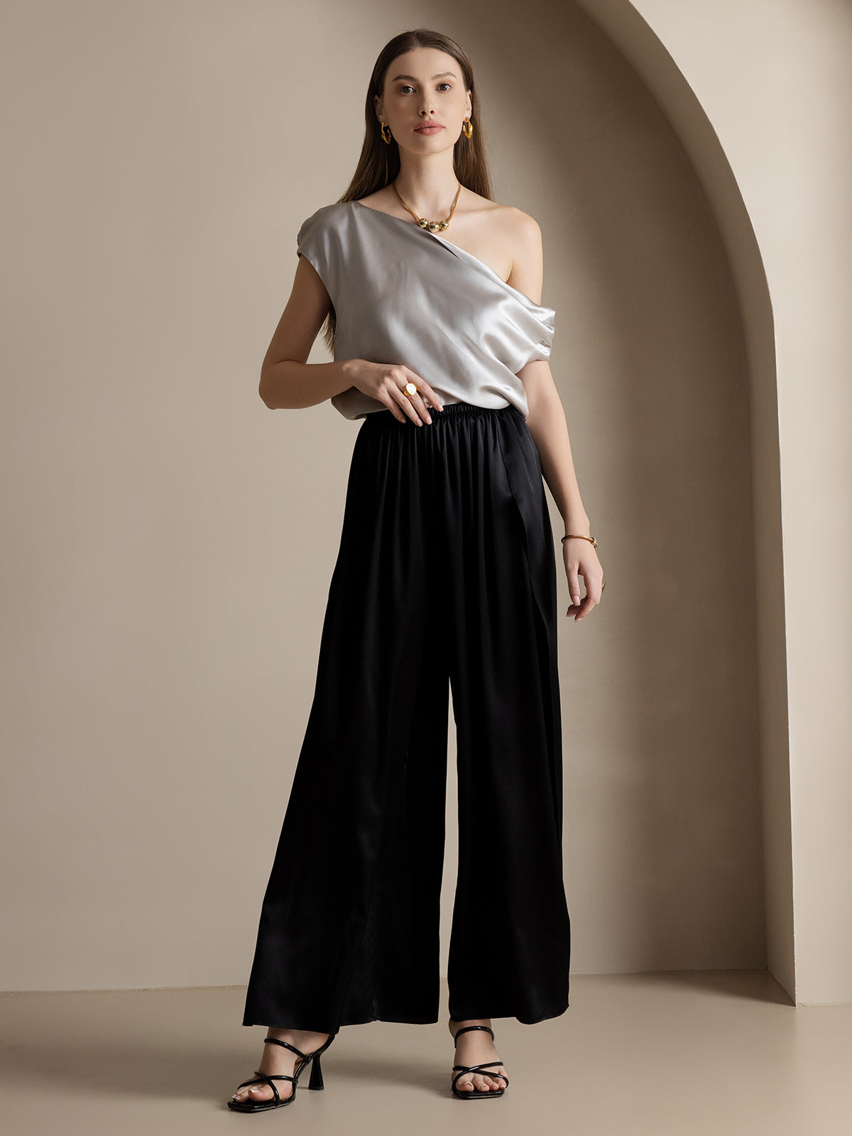 [Svart] SilkSilky-SE 19Momme Silke Womens Pants 006
