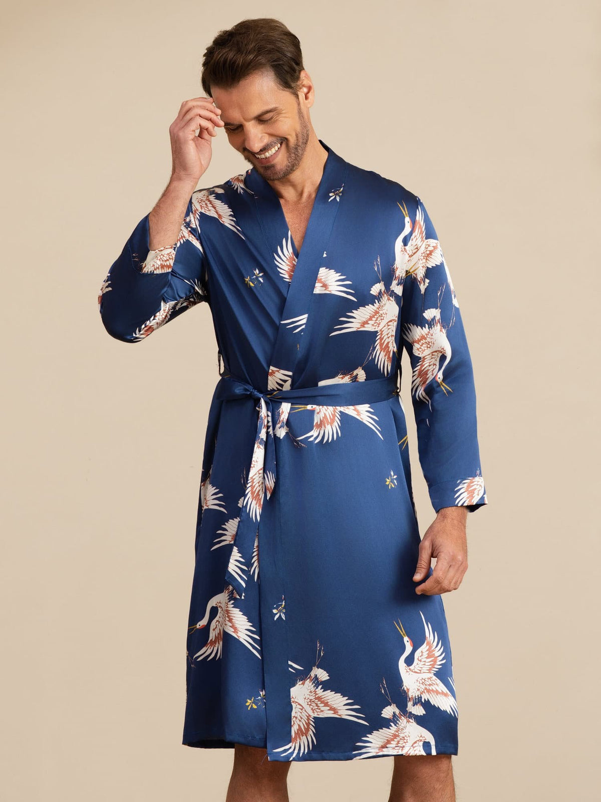 [Mörkblå] SilkSilky-SE 19Momme Mens Robe 002