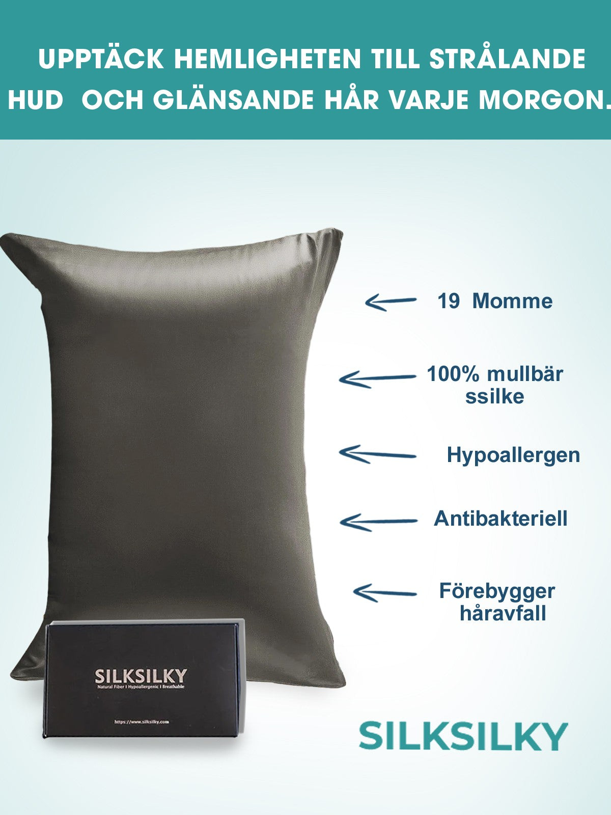 SilkSilky-SE 19Momme Rent Silke Pillowcase Mörkgrå 003