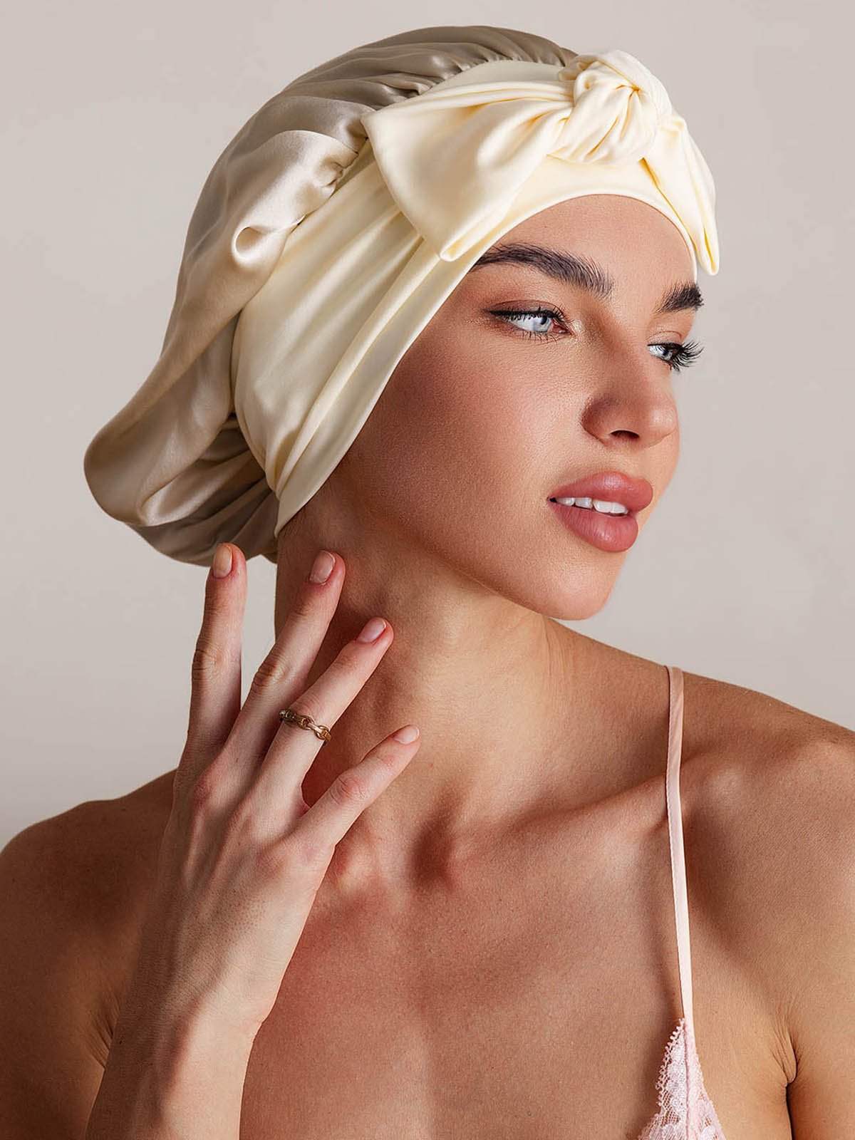 SilkSilky-SE Rent Silke Sleep Cap Beige 001