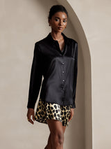 [Svart] SilkSilky-SE Long Sleeve Lapel Collar Damskjorta 003