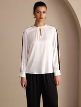 [Vit] SilkSilky-SE Long Sleeve Keyhole Neck Damblusar 001