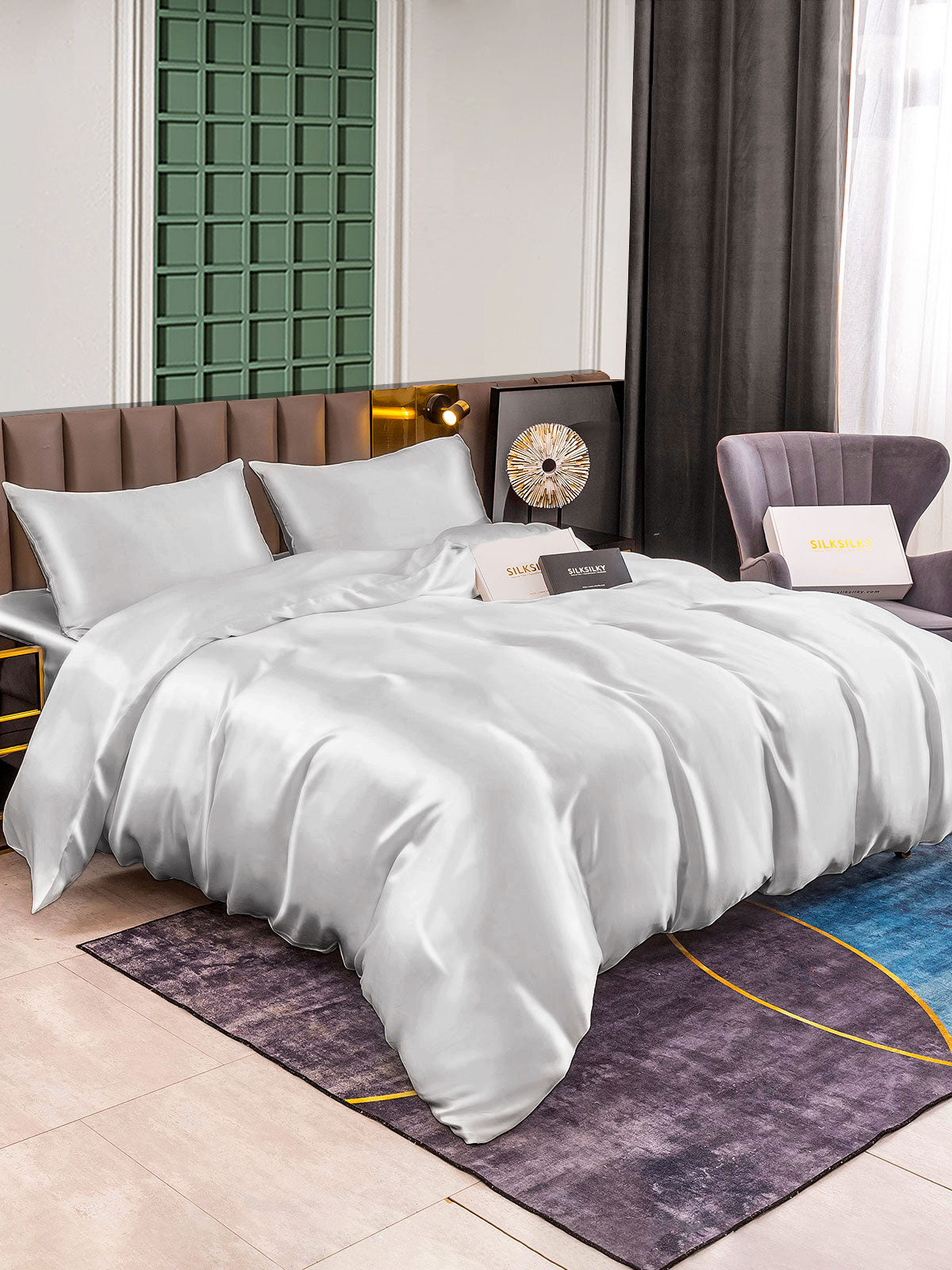 [Silver] SilkSilky-SE 25Momme Rent Silke Bedding Set 005