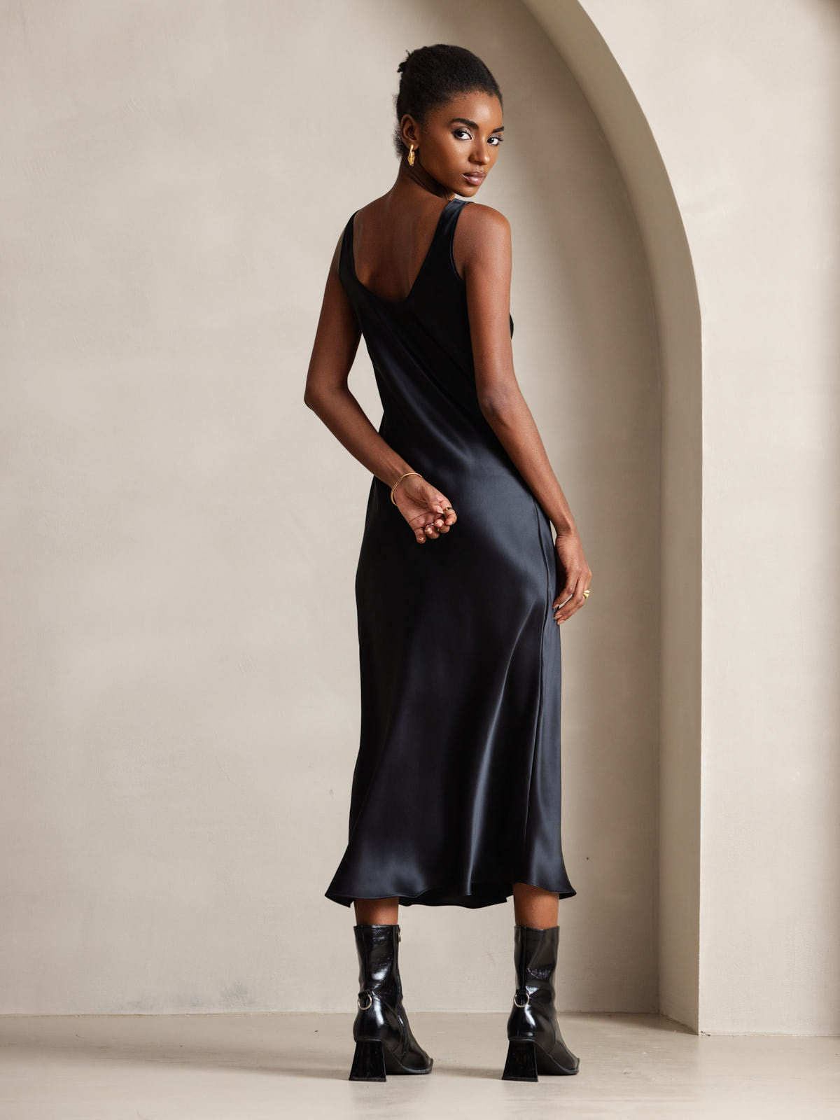 [Svart] SilkSilky-SE Rent Silke Dress 002