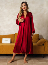 [Vin] SilkSilky-SE Long Sleeve V Neck Dam Nattlinne&Morgonrock Set 006