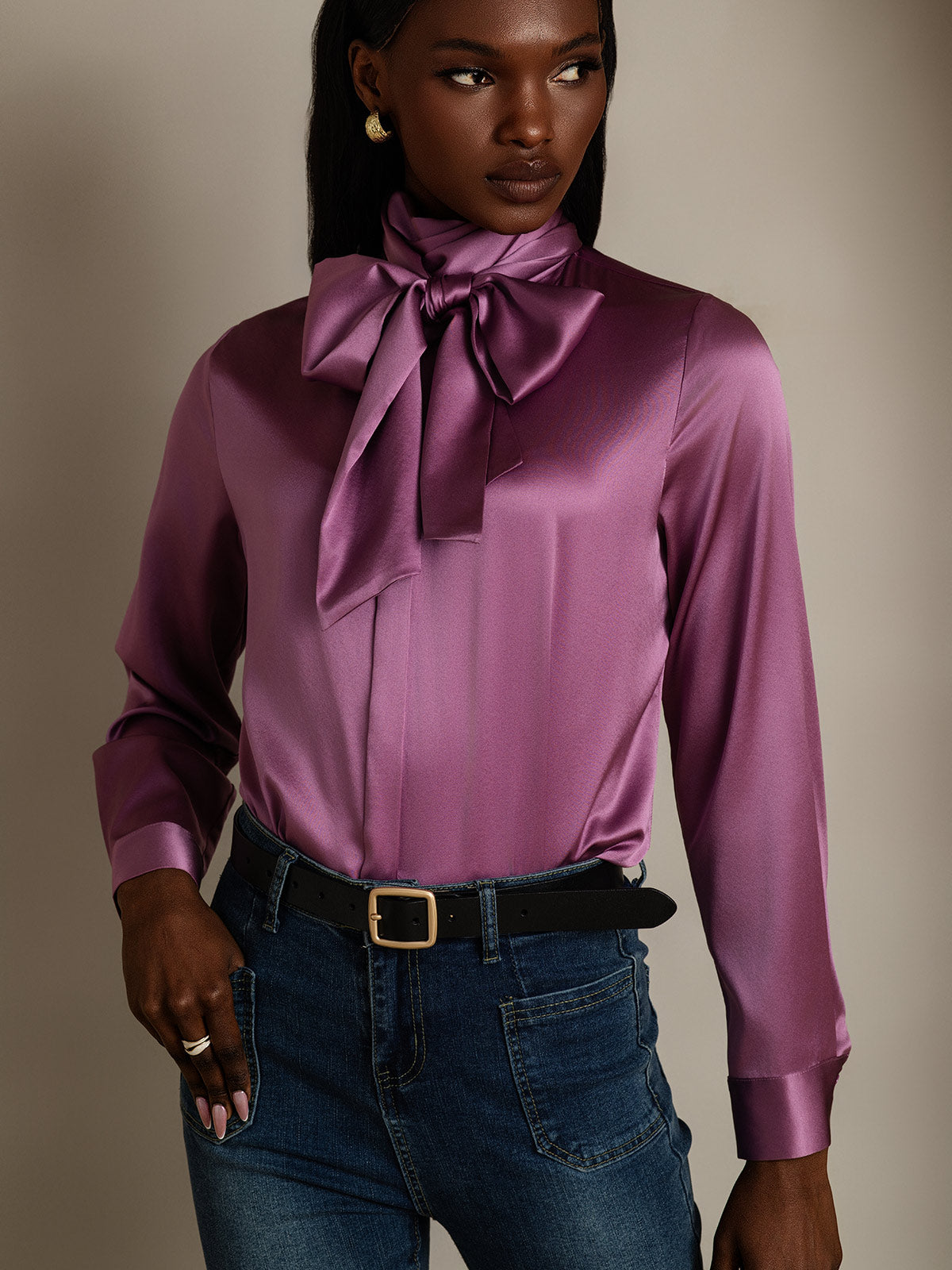 [Mörklila] SilkSilky-SE 19Momme Silke Womens Shirt 005