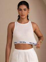 [Vit] SilkSilky-SE Sleeveless Crew Neck Cami Toppar 003