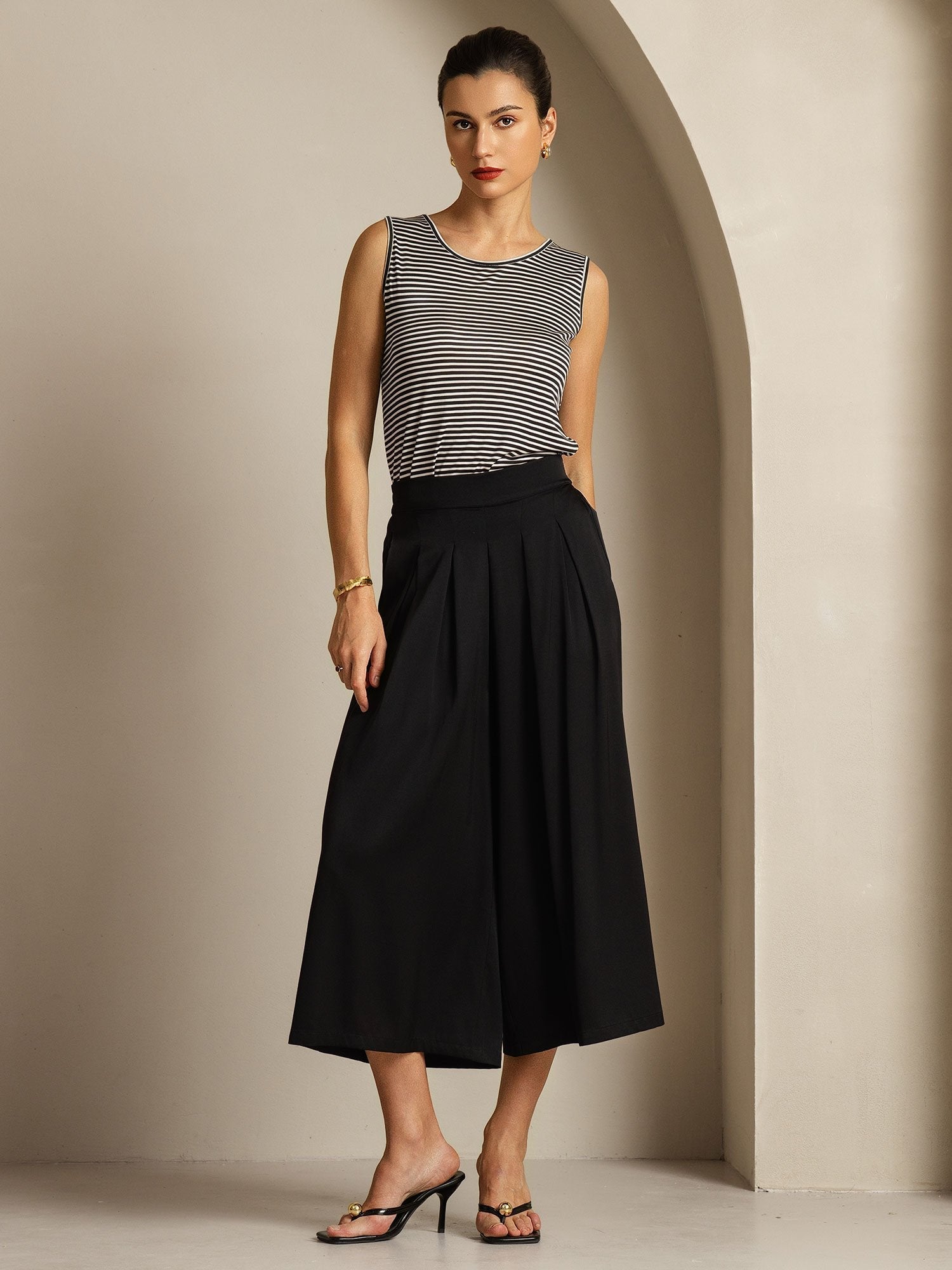 [Svart] SilkSilky-SE 19Momme Silke Womens Pants 005