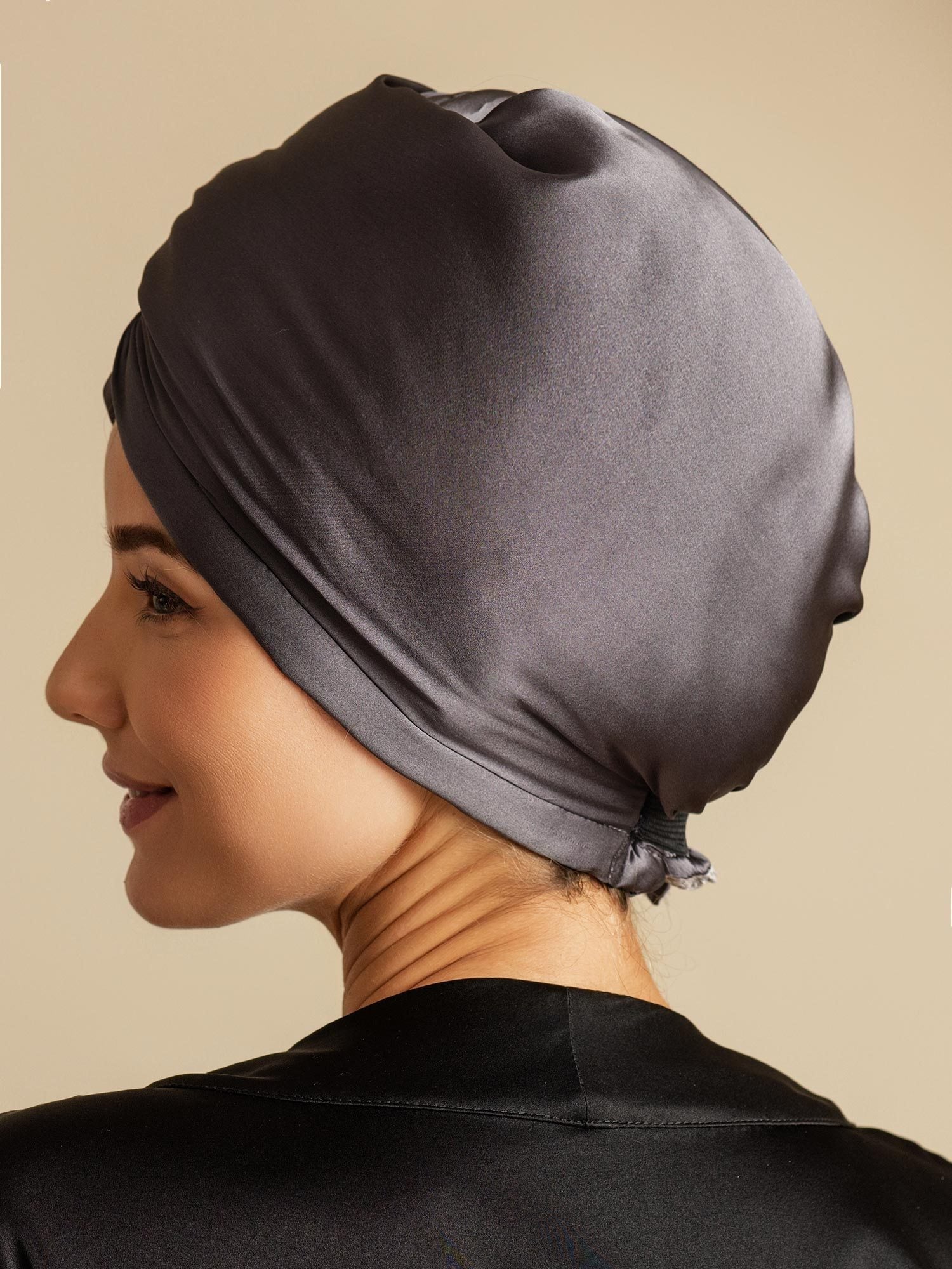 [Mörkgrå] SilkSilky-SE Rent Silke Hair Towel Wrap 002,