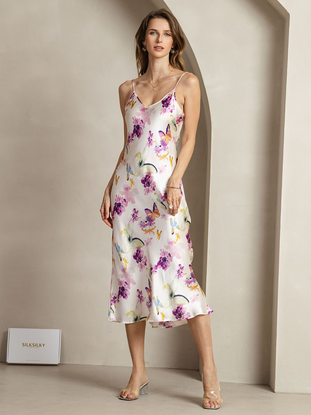 [Akvarellblommor] SilkSilky-SE 19Momme Silke Dress 003
