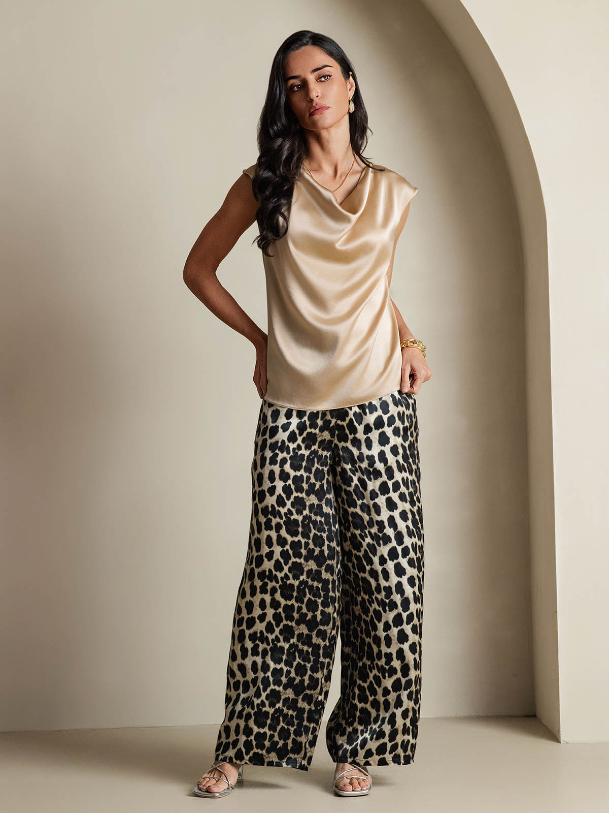 [Champagne] SilkSilky-SE 19Momme Silke Ärmlös Womens T-Shirt 007