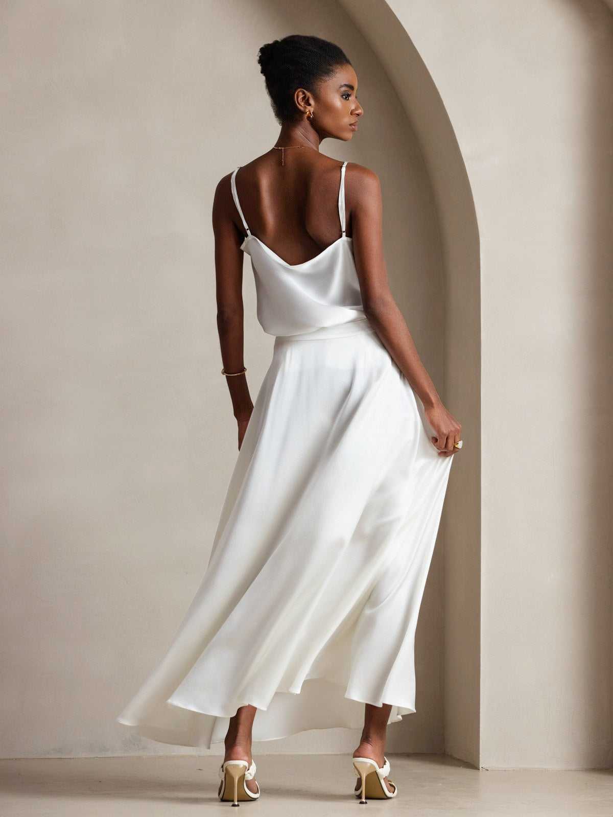 [Vit] SilkSilky-SE 19Momme Spaghetti Rem Cowl Halsringning Cami Toppar 002