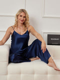 SilkSilky SE Rent Silke Ärmlös V Hals Camisole Set Mörkblå 003