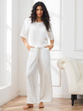 SilkSilky SE Rent Silke Hårärm Round Neck Dam Pyjama Vit 004