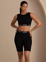 [Svart] SilkSilky-SE Sleeveless Crew Neck Women's Outfit Sets 003