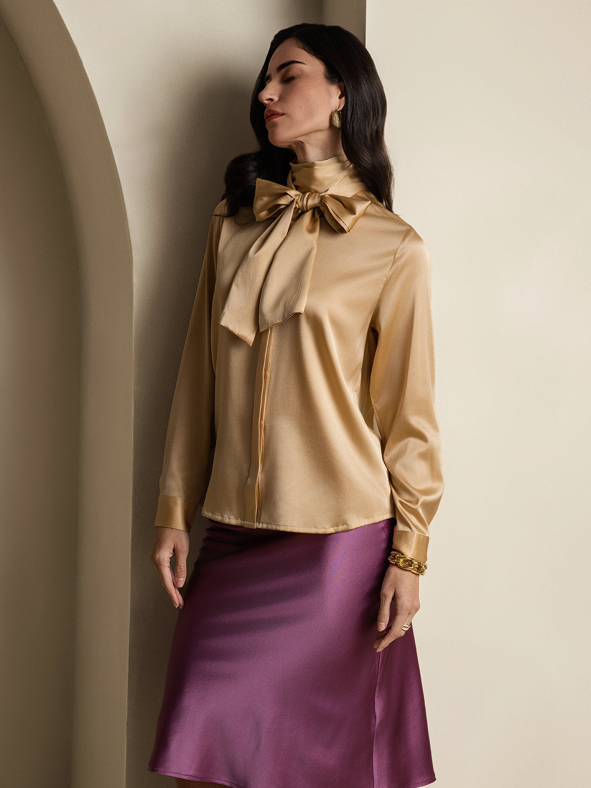 [Champagne] SilkSilky-SE 19Momme Silke Womens Shirt 005