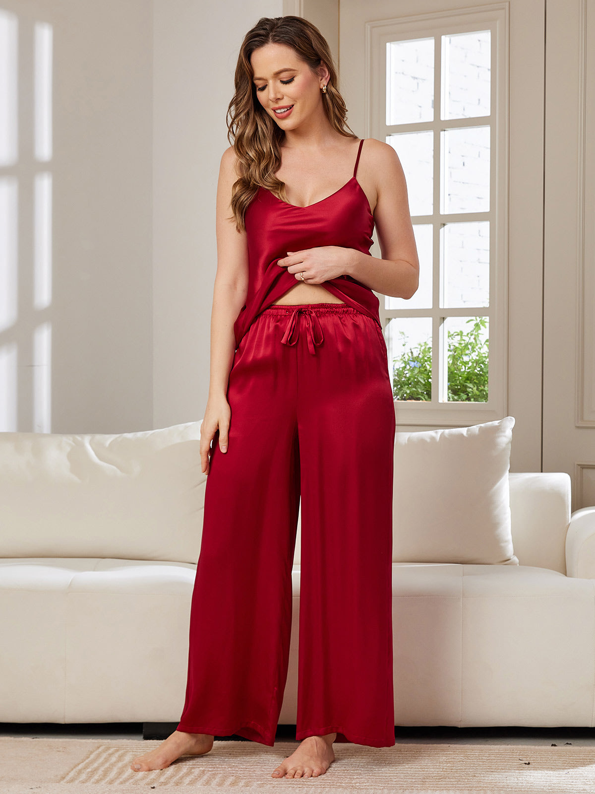 SilkSilky SE Rent Silke Ärmlös V Hals Camisole Set Vin 005