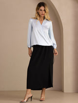 [Ljusblå] SilkSilky-SE Long Sleeve Blouse 007