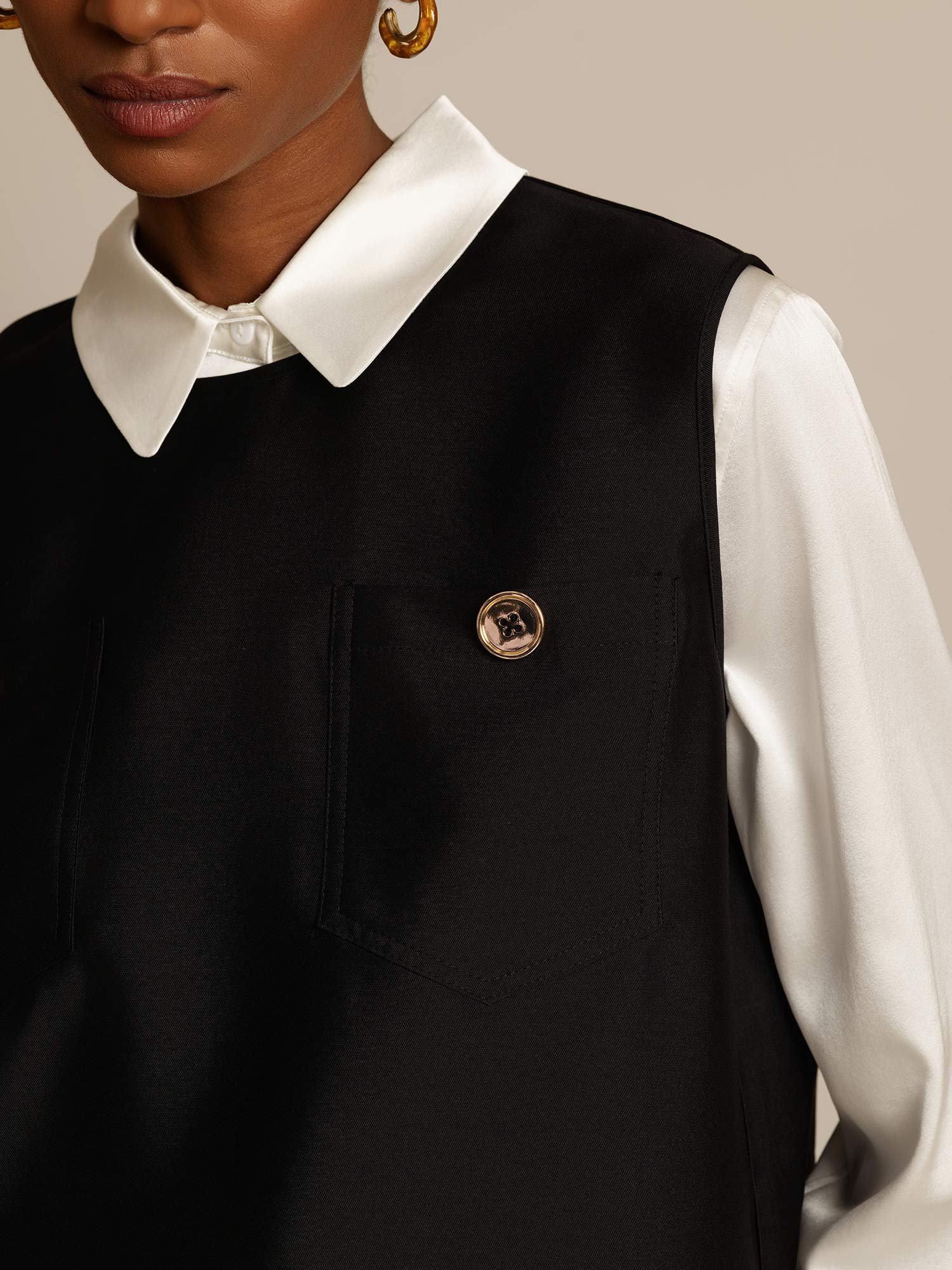 [Svart] SilkSilky-SE 32Momme Silk-Wool Blend Womens Vest 004,