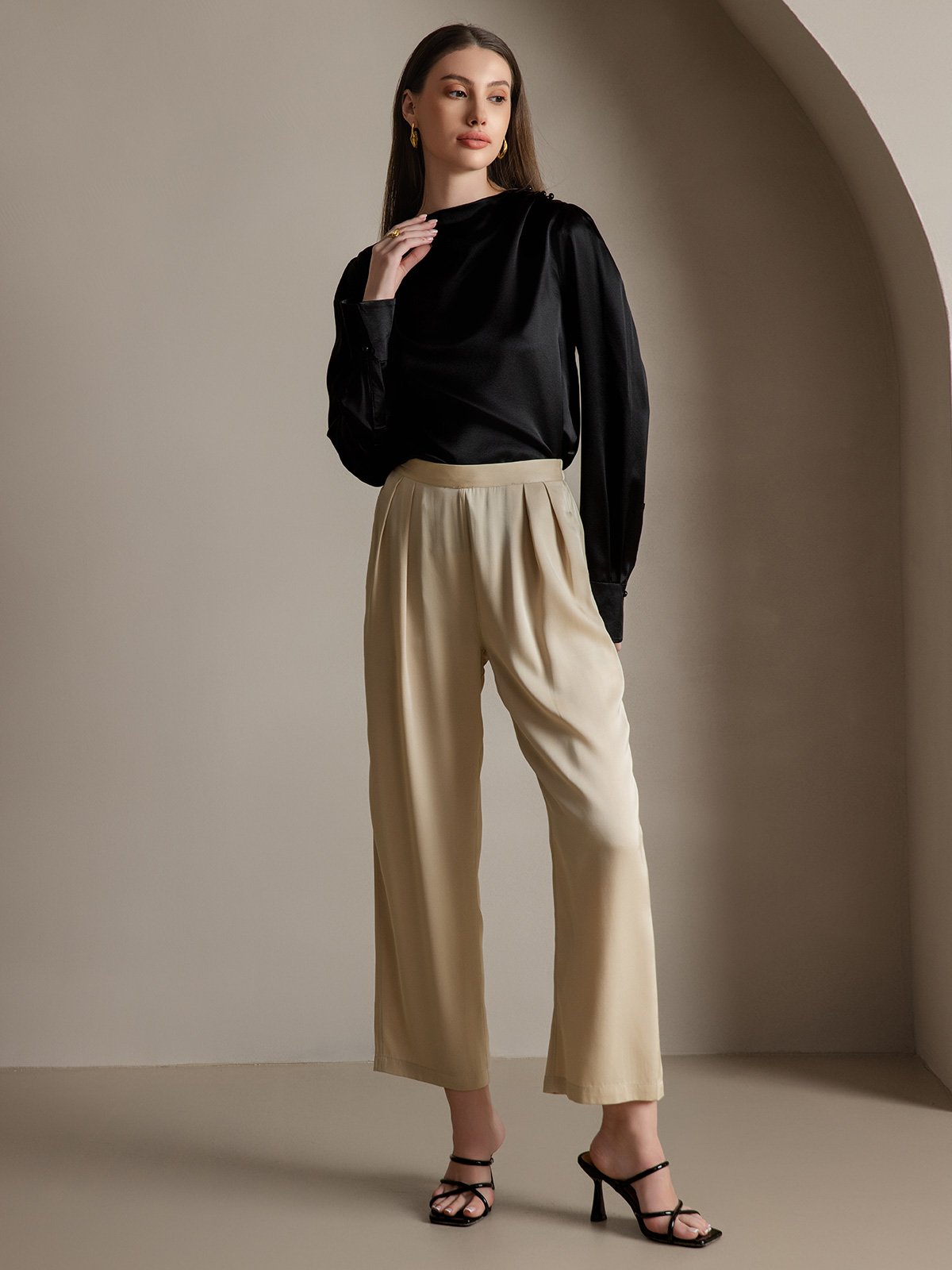 [Svart] SilkSilky-SE 19Momme Silke Womens Shirt 007
