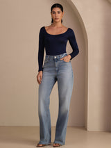 [Mörkblå] SilkSilky-SE Long Sleeve Womens T-Shirt 007