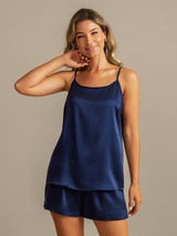 [Mörkblå] SilkSilky-SE 19Momme Silke Spaghetti Rem Camisole Set 003