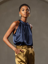 [Mörkblå] SilkSilky-SE Sleeveless Halter Dam T-Shirt 004