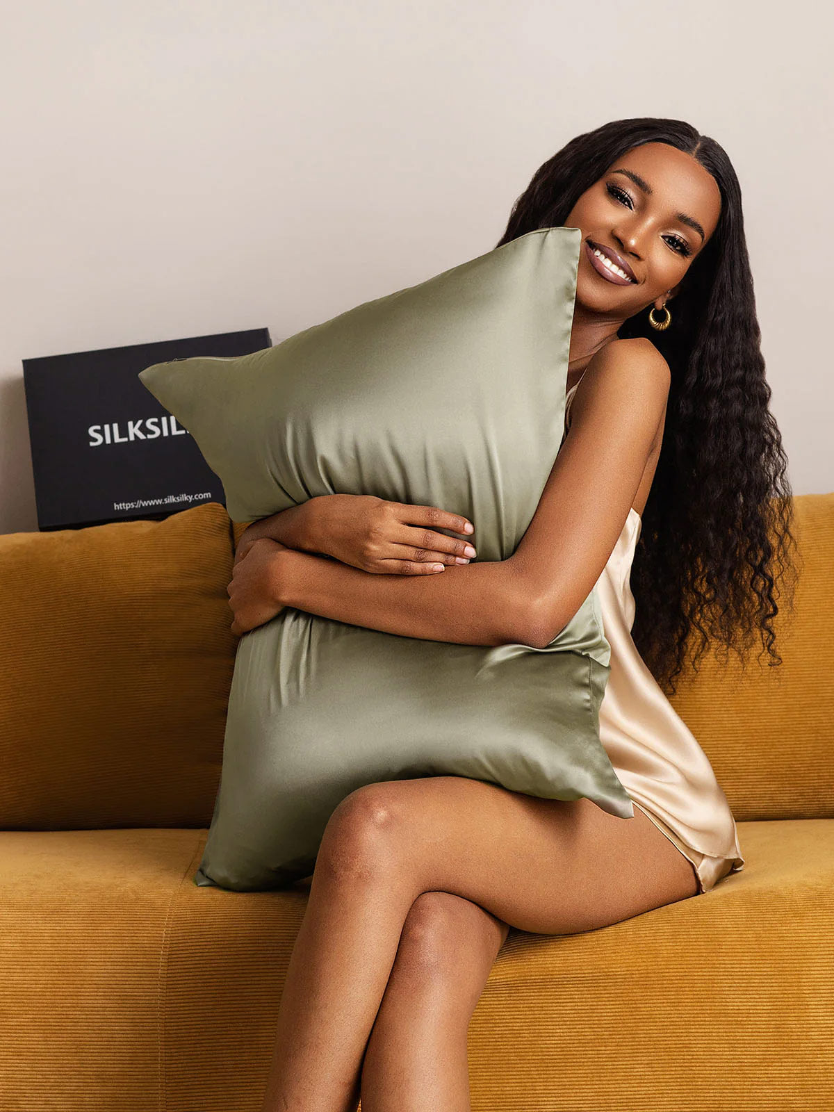 [Olivgrön] SilkSilky-SE 19Momme Rent Silke Pillowcase 006