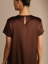 [Mörk Choklad] SilkSilky-SE Short Sleeve Round Neck Klänning 006