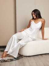 [Vit] SilkSilky-SE Spaghetti Rem V Ringning Camisole Set 003