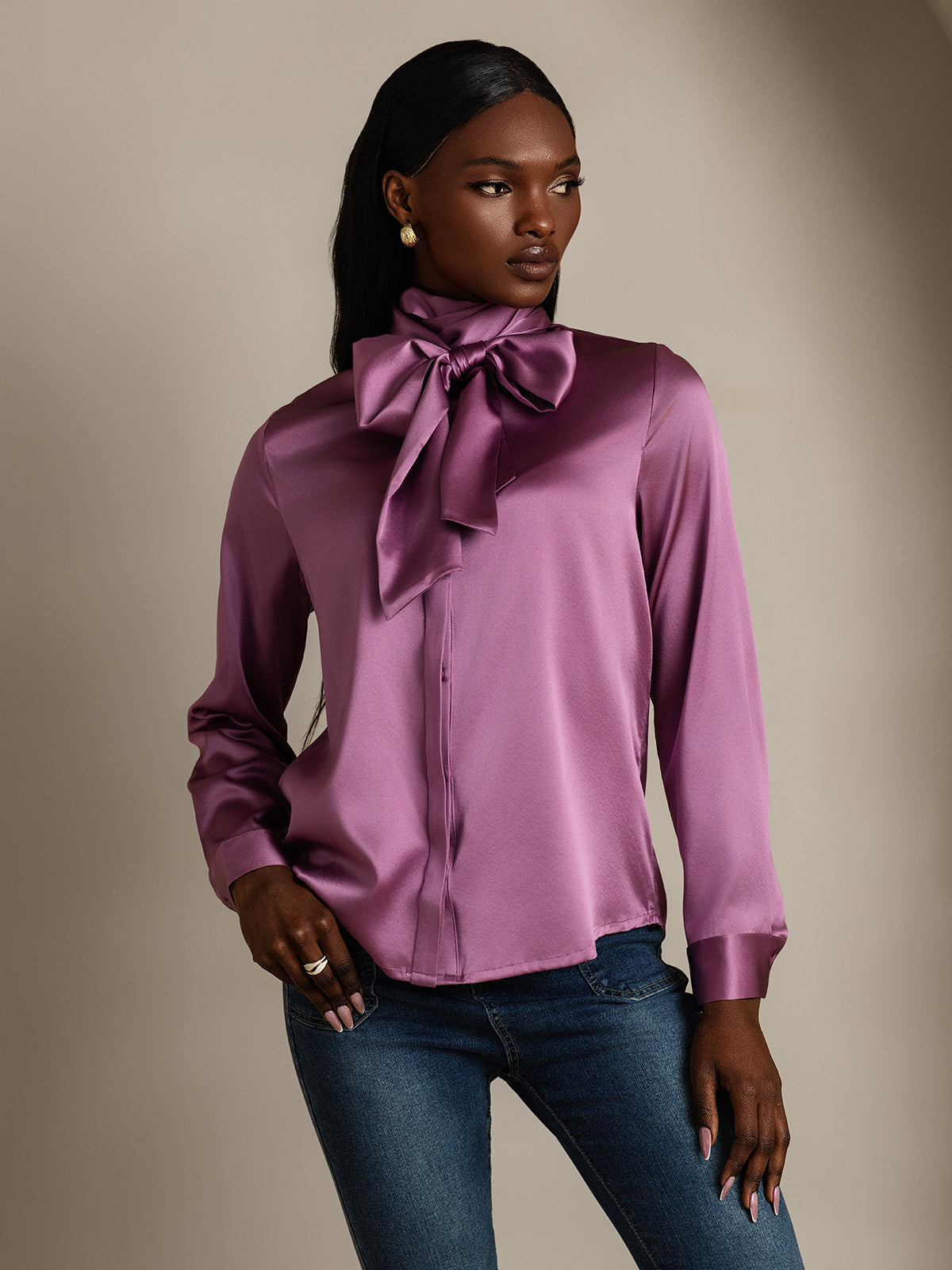 [Mörklila] SilkSilky-SE 19Momme Silke Womens Shirt 006