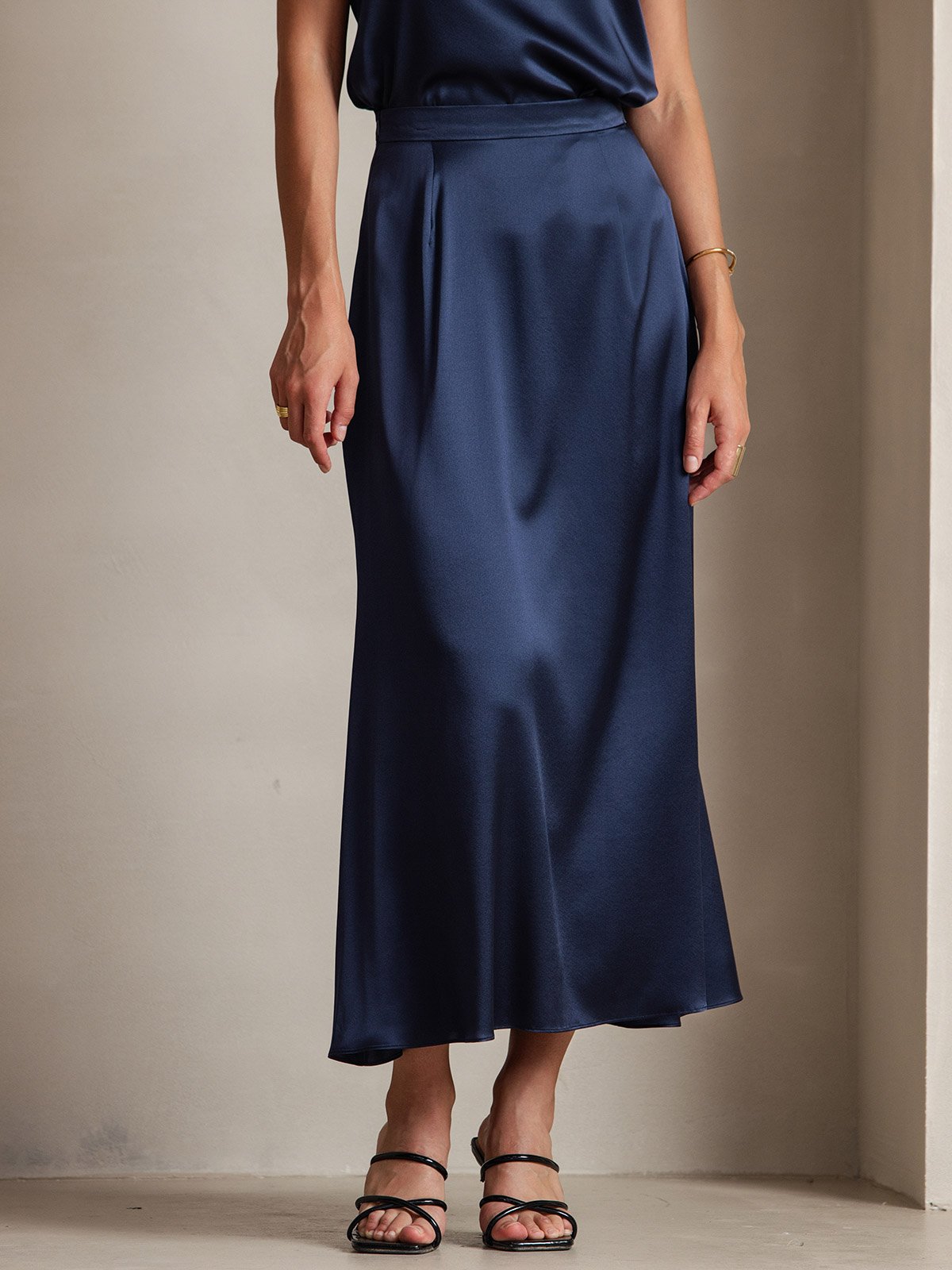 [Mörkblå] SilkSilky-SE 19Momme Silke Skirt 001