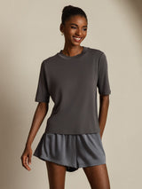 [Grå] SilkSilky-SE Half Sleeve Crewkrage Dam T-Shirt 008