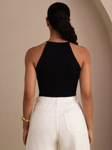 [Svart] SilkSilky-SE Sleeveless Crew Neck Cami Toppar 002
