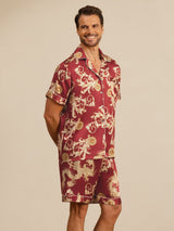 [Vinröd Drake] SilkSilky-SE Short Sleeve Notchkrage Herr Pyjama 003