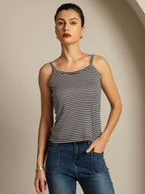 [Svart Rand] SilkSilky-SE Spaghetti Strap Square Neck Cami Toppar 001